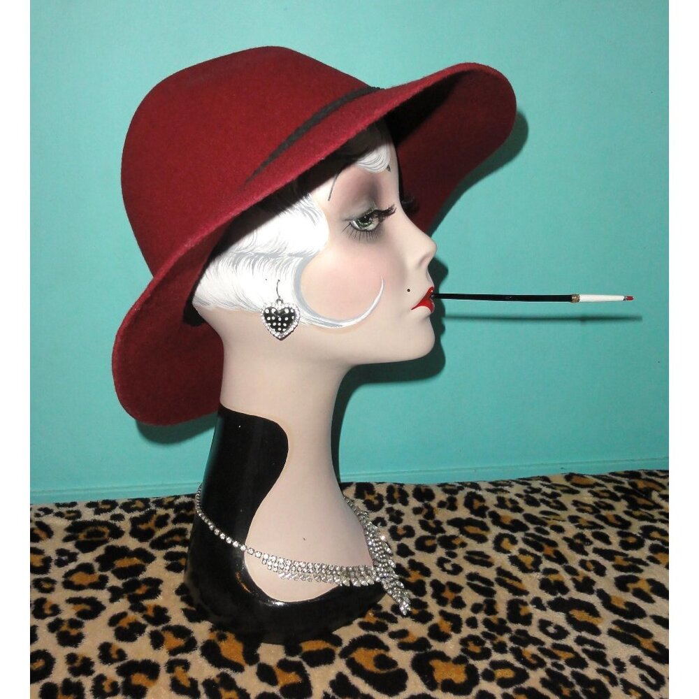 Vintage Burgundy Cloche Hat w/ Bow and Feathers church hat pinup Kentucky Derby - Picture 5 of 10